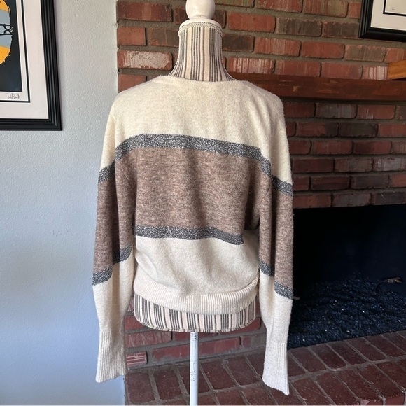 Veronica Beard Miley Colorblock Metallic V-Neck Sweater in Ivory Multi Sz XS - Picture 9 of 11